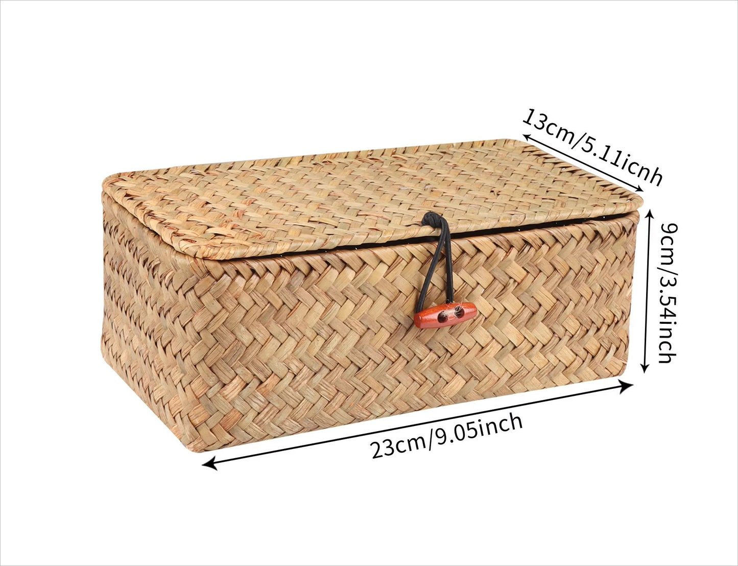 Handmade Seagrass Storage Basket With Lid  Natural Rattan Woven Organizer For Home Makeup  Accessor 6