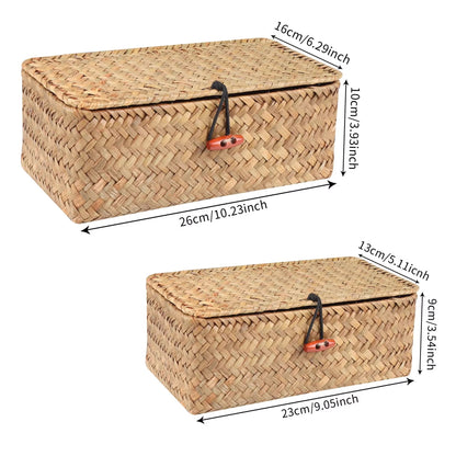 Handmade Seagrass Storage Basket With Lid  Natural Rattan Woven Organizer For Home Makeup  Accessor 8