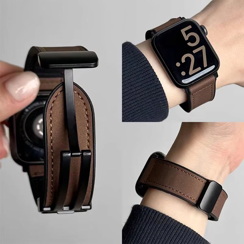 Luxury Leather Silicone Band for Apple Watch Ultra 10 9 8 SE – Men's Hybrid Bracelet Strap for iWatch 42mm 44mm 45mm 46m