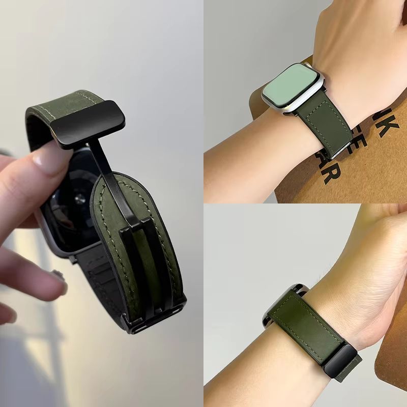 Luxury Leather Silicone Band For Apple Watch Ultra 10 9 8 SE  Mens Hybrid Bracelet Strap For IWatch 1
