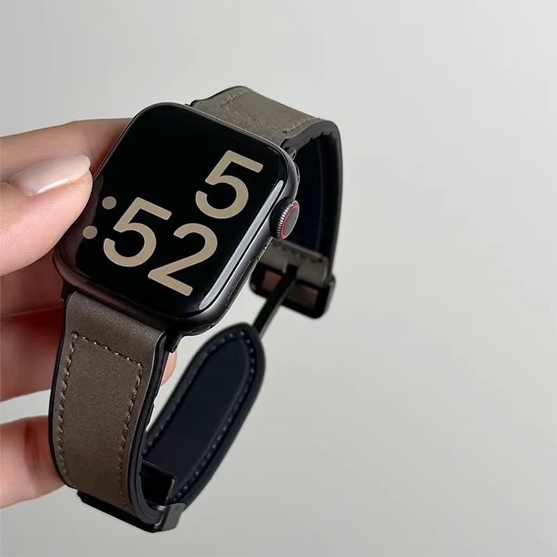 Luxury Leather Silicone Band For Apple Watch Ultra 10 9 8 SE  Mens Hybrid Bracelet Strap For IWatch 2