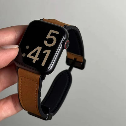 Luxury Leather Silicone Band For Apple Watch Ultra 10 9 8 SE  Mens Hybrid Bracelet Strap For IWatch 3