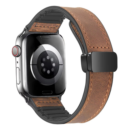 Luxury Leather Silicone Band For Apple Watch Ultra 10 9 8 SE  Mens Hybrid Bracelet Strap For IWatch 8