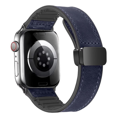 Luxury Leather Silicone Band For Apple Watch Ultra 10 9 8 SE  Mens Hybrid Bracelet Strap For IWatch 12