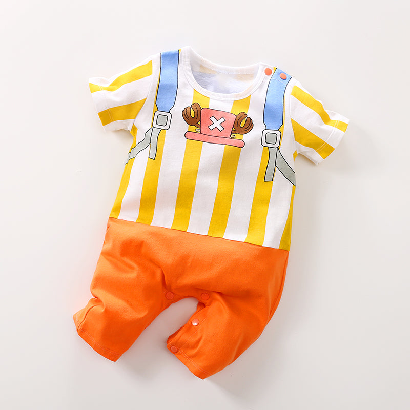Baby Boys Cartoon Cosplay Outfit, Knitted Cotton Onesie, Toddler Costume, Short Sleeve Infant Clothes