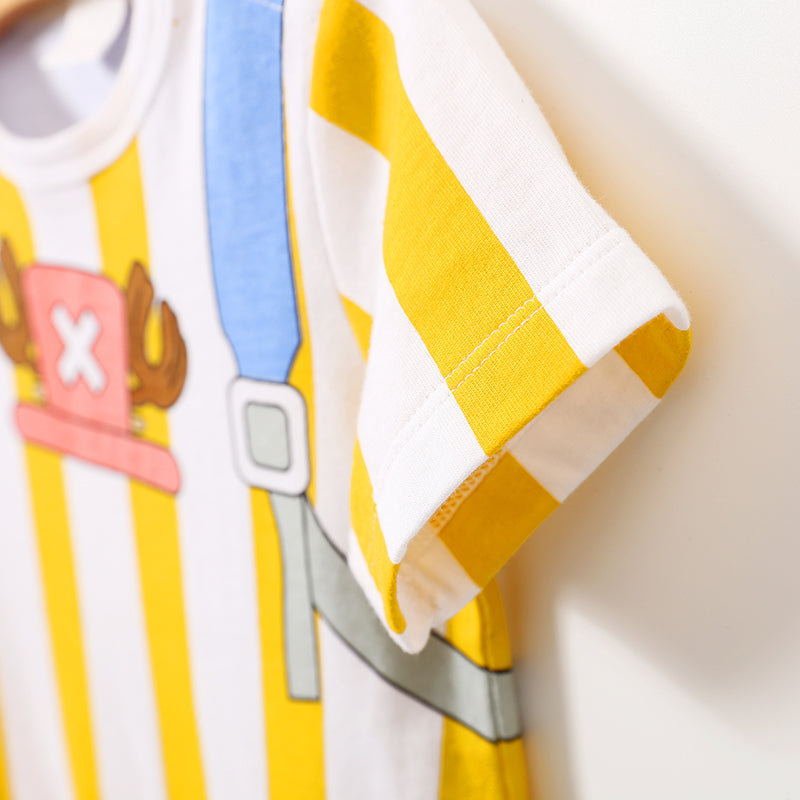 Baby Boys Cartoon Cosplay Outfit, Knitted Cotton Onesie, Toddler Costume, Short Sleeve Infant Clothes