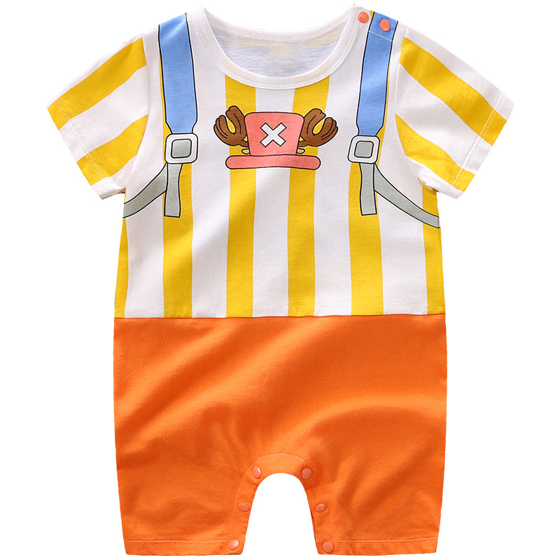 Baby Boys Cartoon Cosplay Outfit, Knitted Cotton Onesie, Toddler Costume, Short Sleeve Infant Clothes