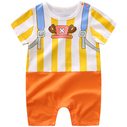 Baby Boys Cartoon Cosplay Outfit, Knitted Cotton Onesie, Toddler Costume, Short Sleeve Infant Clothes
