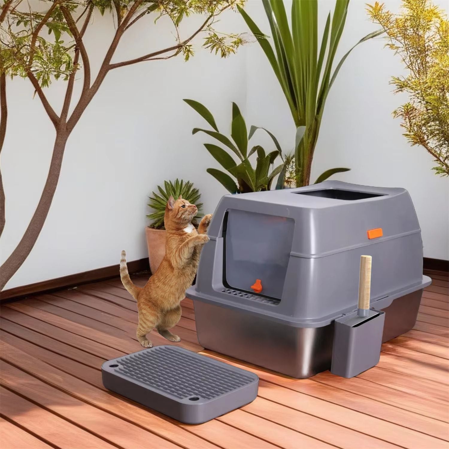 Premium Enclosed Stainless Steel Cat Litter Box with Lid – Extra Large Odor-Resistant Metal Tray for Big Cats and Multi-