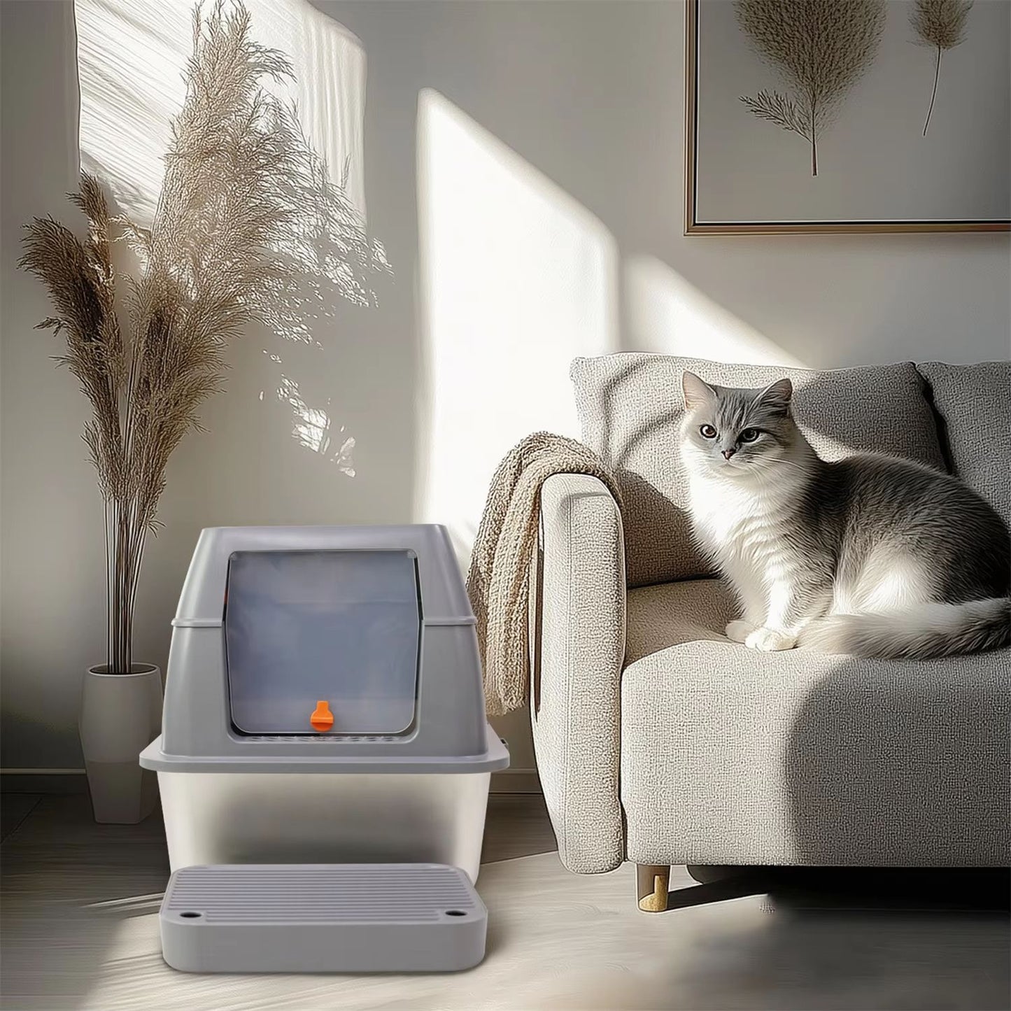 Premium Enclosed Stainless Steel Cat Litter Box With Lid  Extra Large OdorResistant Metal Tray For  1