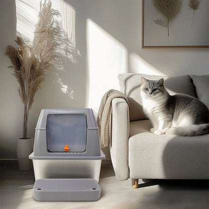 Premium Enclosed Stainless Steel Cat Litter Box With Lid  Extra Large OdorResistant Metal Tray For  1