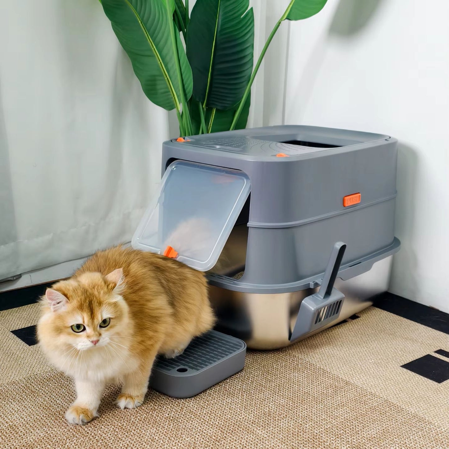 Premium Enclosed Stainless Steel Cat Litter Box With Lid  Extra Large OdorResistant Metal Tray For  2