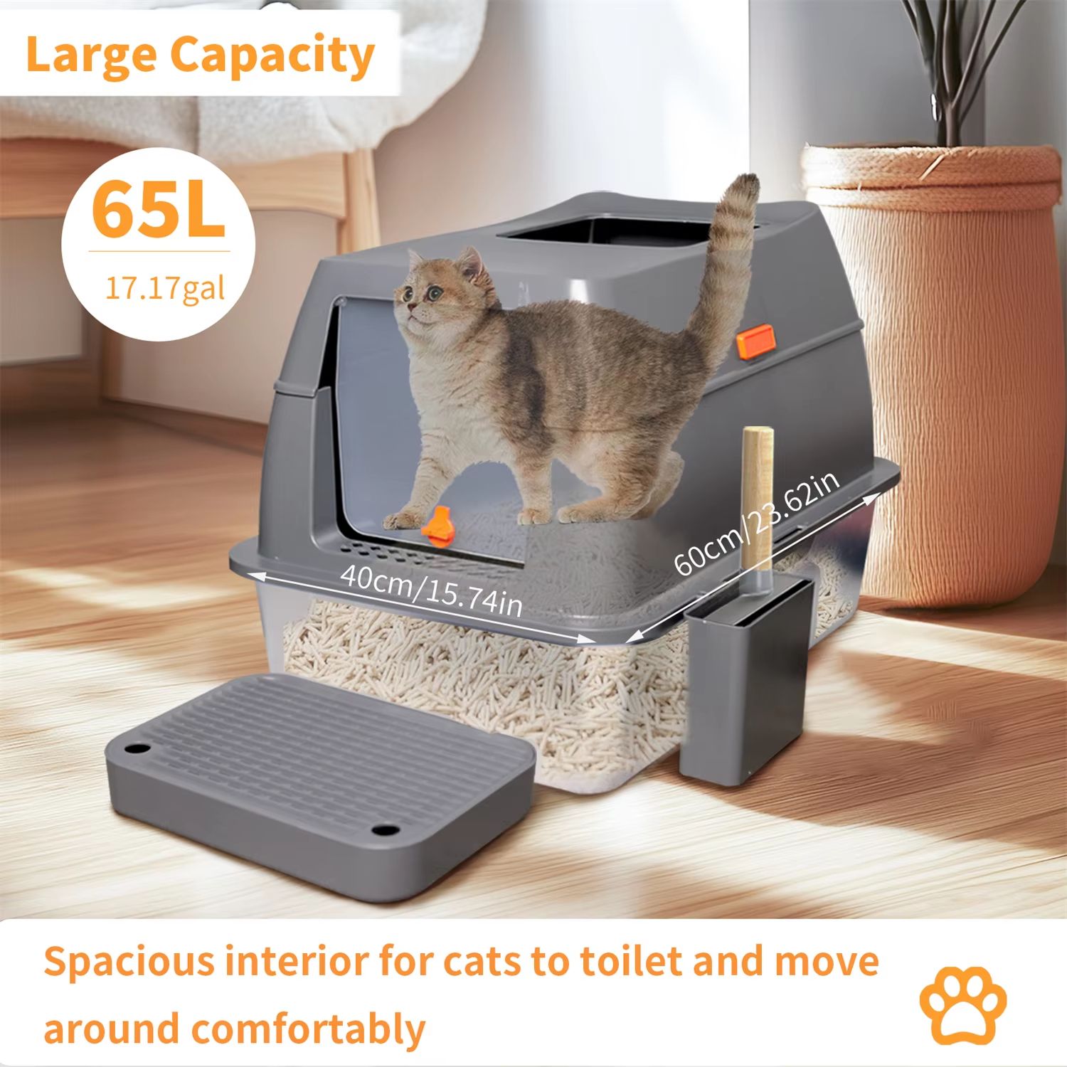 Premium Enclosed Stainless Steel Cat Litter Box With Lid  Extra Large OdorResistant Metal Tray For  3