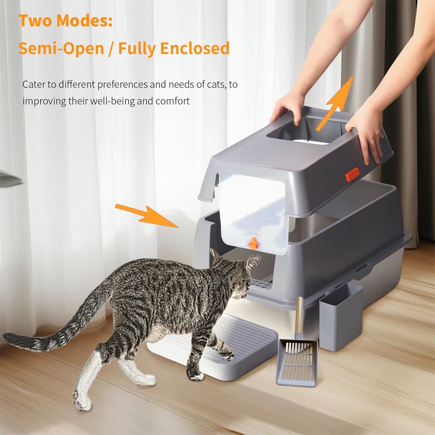 Premium Enclosed Stainless Steel Cat Litter Box With Lid  Extra Large OdorResistant Metal Tray For  5