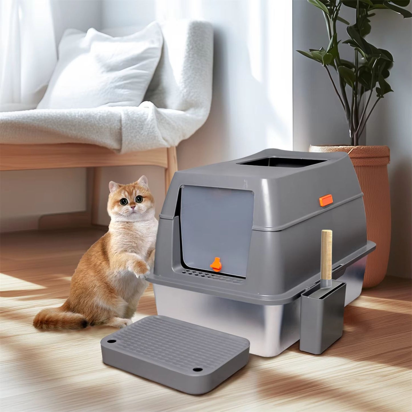 Premium Enclosed Stainless Steel Cat Litter Box With Lid  Extra Large OdorResistant Metal Tray For  6