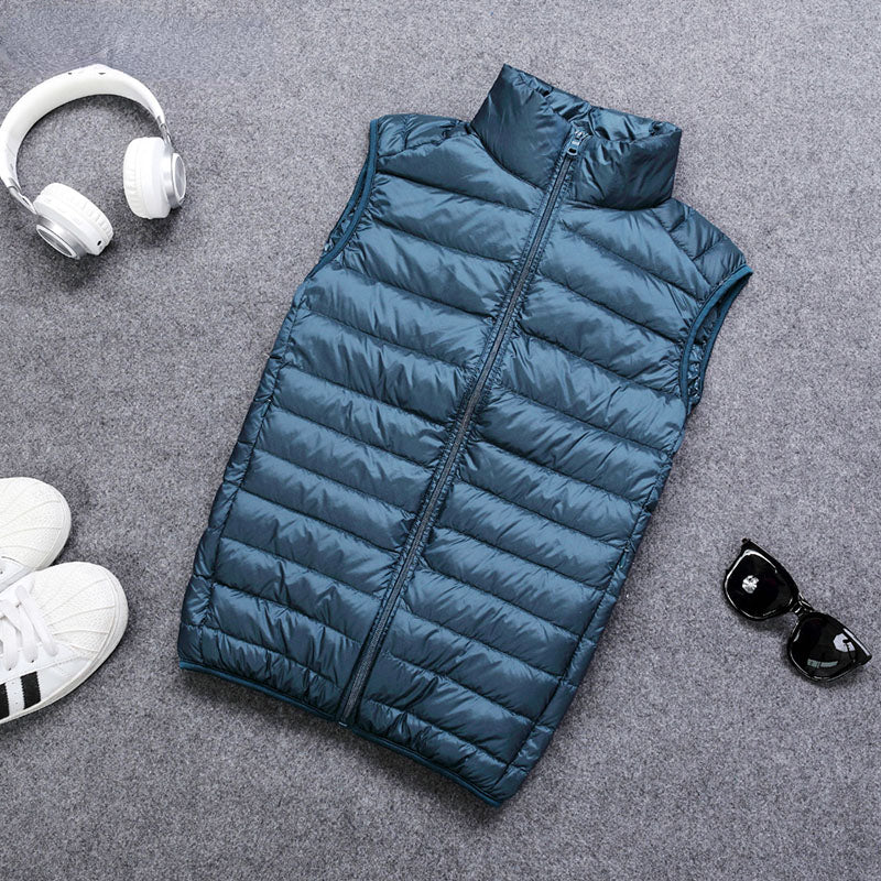 Men's Lightweight Down Vest, White Duck Down Fill, Warm Sleeveless Jacket for Autumn and Winter, Casual Portable Pocket