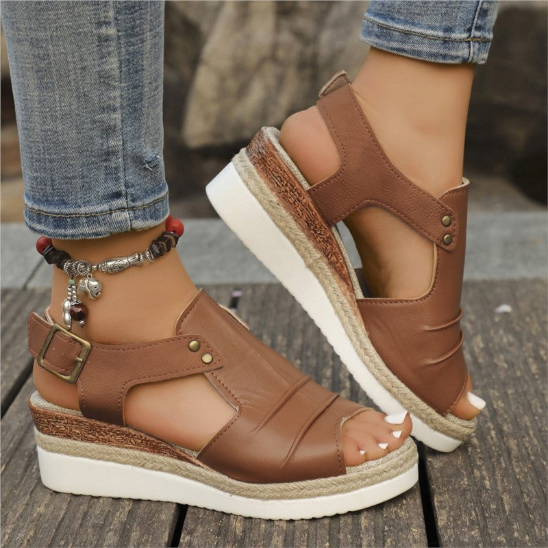 Elegant Womens Wedge Walking Shoes Sandals Breathable Retro Summer Party Sandals For Women 0