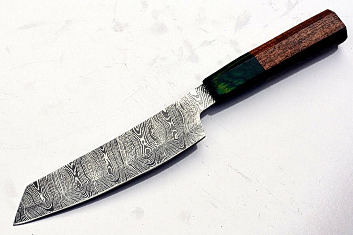 Custom Handmade Damascus Santoku Knife | Pakka Wood Handle | Professional Kitchen Chef Knife