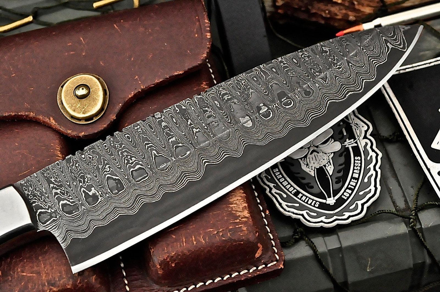 Custom Forged Damascus Kitchen Knife  Zebrawood Handle  Handcrafted 2
