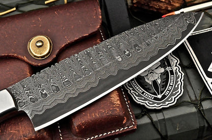Custom Forged Damascus Kitchen Knife  Zebrawood Handle  Handcrafted 2