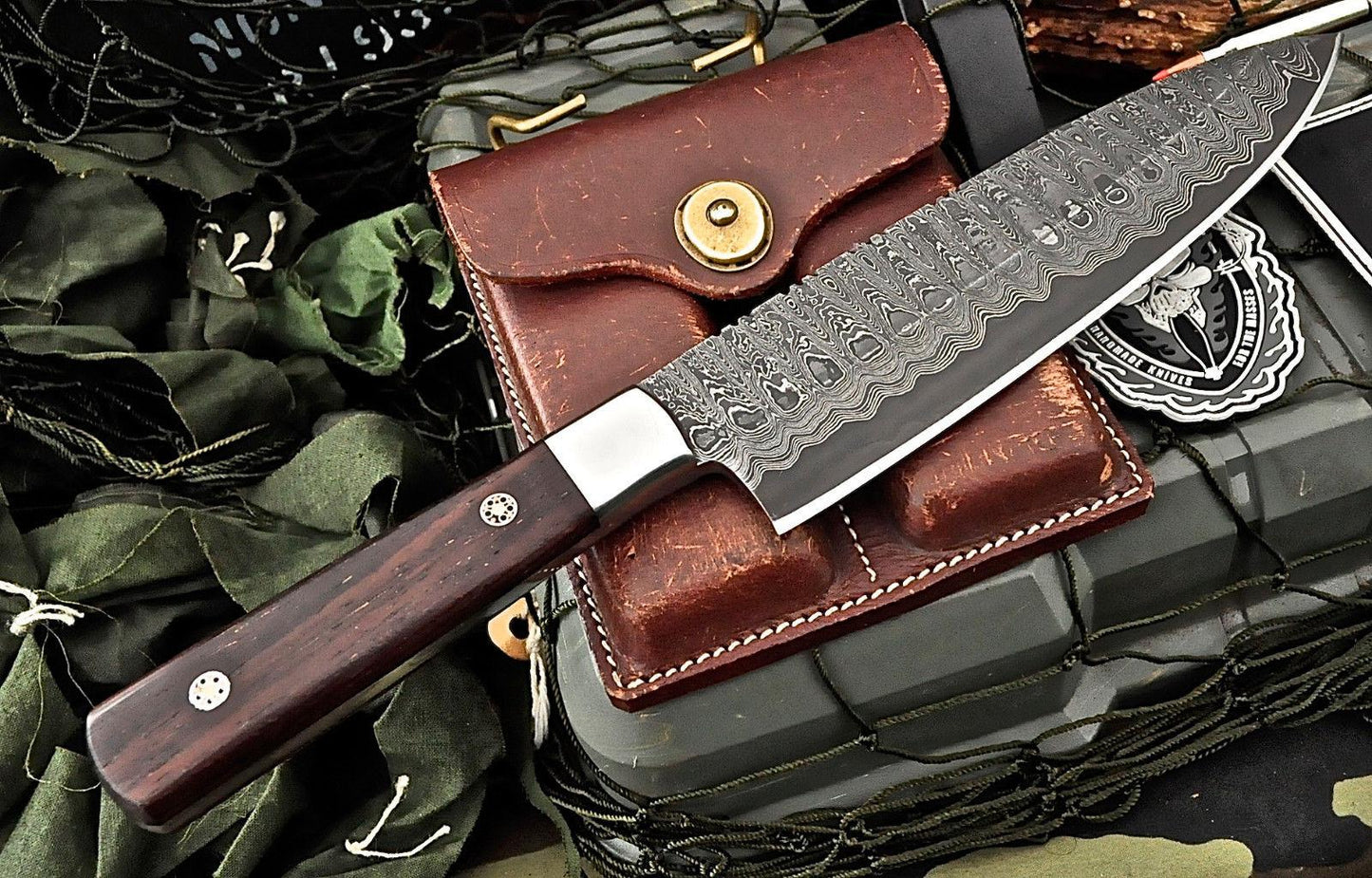 Custom Forged Damascus Kitchen Knife | Zebrawood Handle | Handcrafted