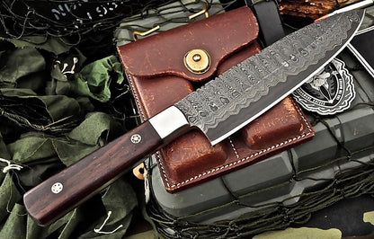 Custom Forged Damascus Kitchen Knife | Zebrawood Handle | Handcrafted