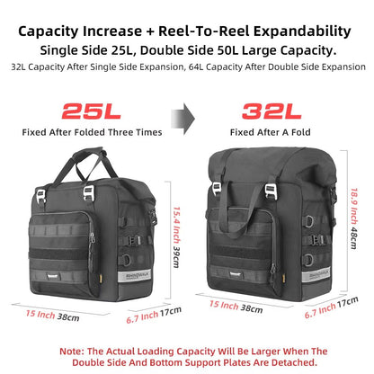 Rhinowalk Waterproof Motorcycle Saddle Bag  Expandable 25L32L Side Pannier With Quick Release And 3 1