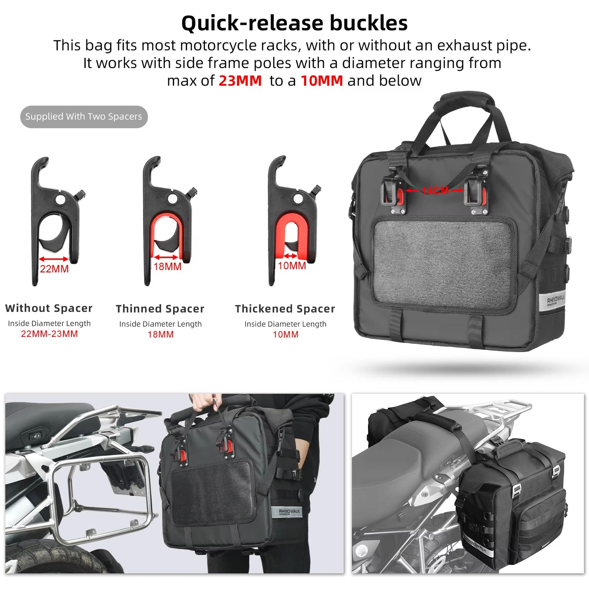 Rhinowalk Waterproof Motorcycle Saddle Bag  Expandable 25L32L Side Pannier With Quick Release And 3 3