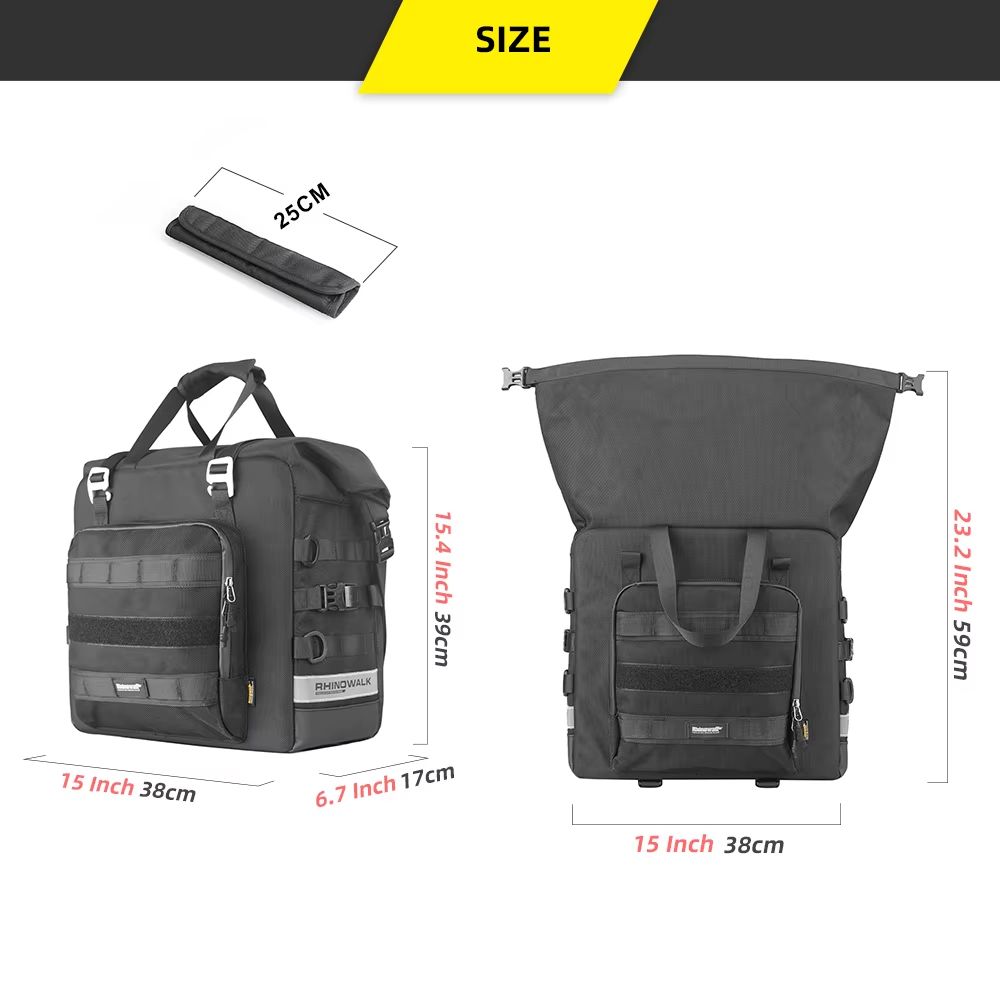 Rhinowalk Waterproof Motorcycle Saddle Bag  Expandable 25L32L Side Pannier With Quick Release And 3 6