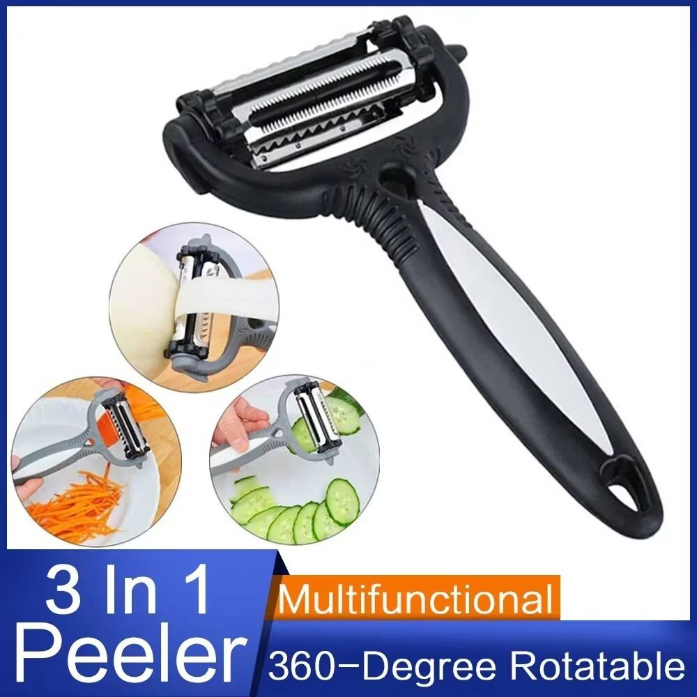 3-in-1 Multifunctional Rotary Peeler – 360° Swivel Vegetable & Fruit Peeler, Cutter, and Slicer