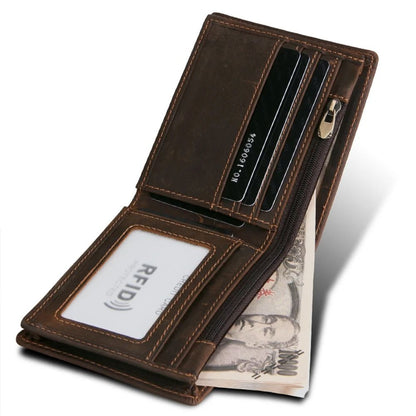 Vintage Oil Wax Leather Wallet With RFID Blocking 3