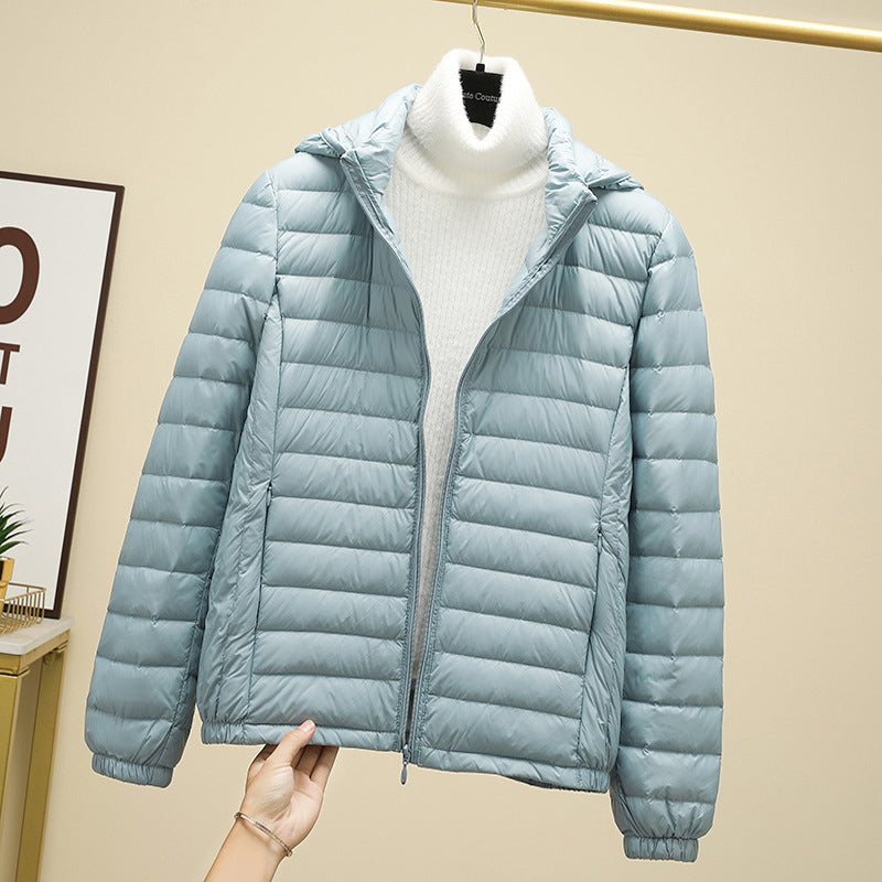 New Women Ultralight Down Jacket Removable Hood White Duck Down Thin Winter Outwear Portable Storag 2