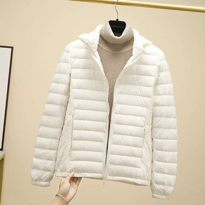 New Women Ultralight Down Jacket Removable Hood White Duck Down Thin Winter Outwear Portable Storag 3