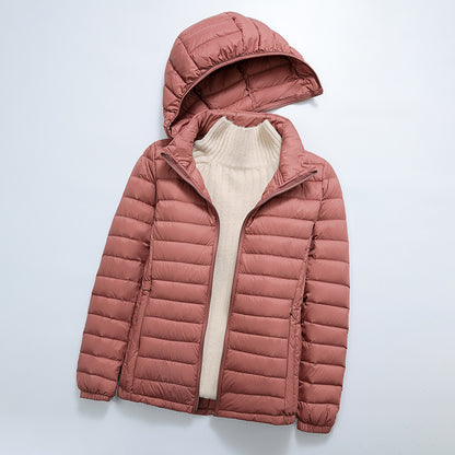 New Women Ultralight Down Jacket Removable Hood White Duck Down Thin Winter Outwear Portable Storag 7
