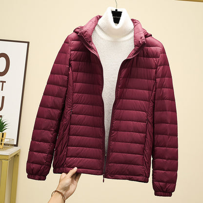 New Women Ultralight Down Jacket Removable Hood White Duck Down Thin Winter Outwear Portable Storag 8