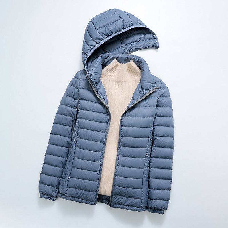 New Women Ultralight Down Jacket Removable Hood White Duck Down Thin Winter Outwear Portable Storag 11