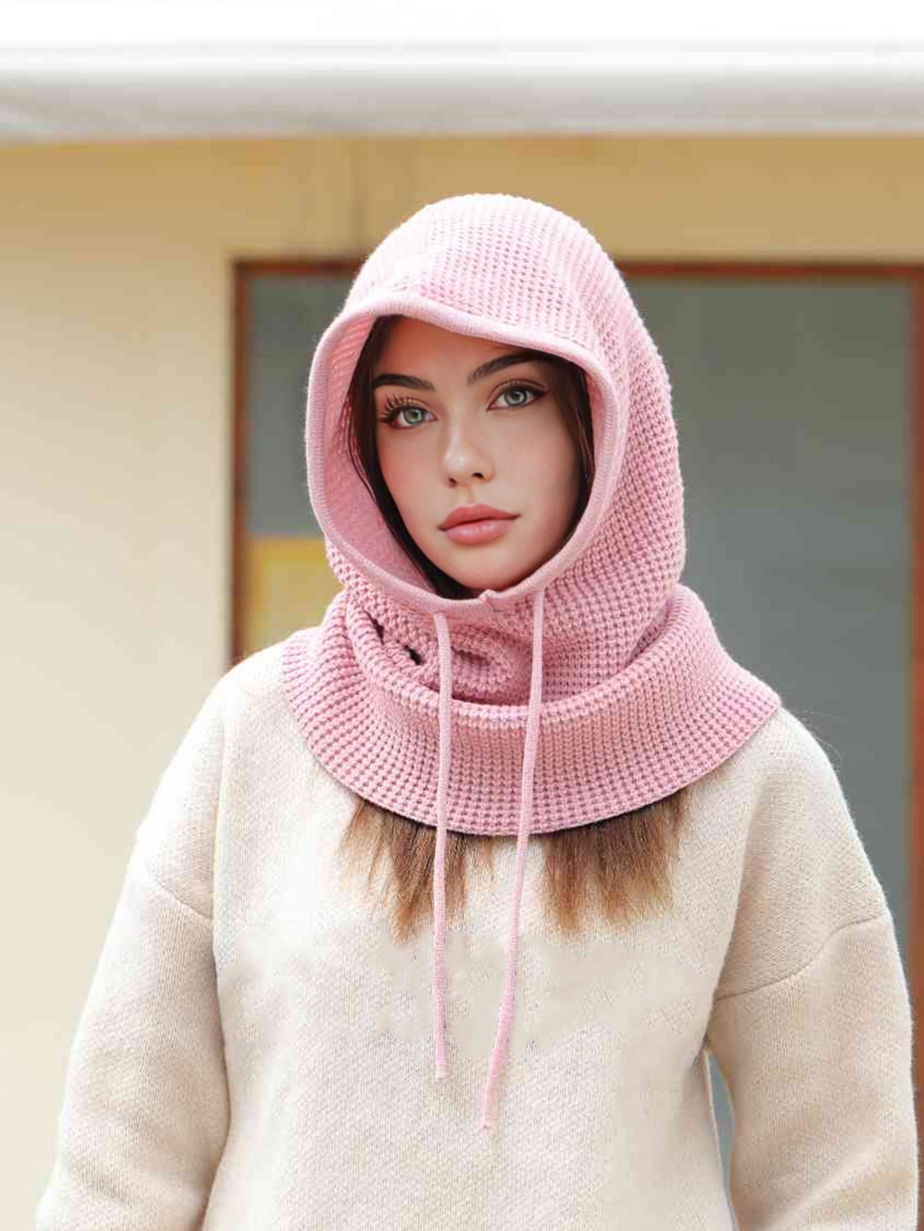 OnePiece Knit Balaclavas A Women Winter Beanie Hats Mask Neck Circle Scarf Ski Snow Hat For Outdoor 1