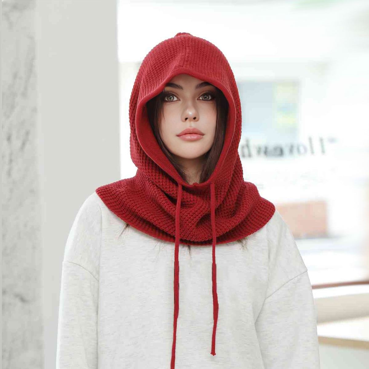 OnePiece Knit Balaclavas A Women Winter Beanie Hats Mask Neck Circle Scarf Ski Snow Hat For Outdoor 4