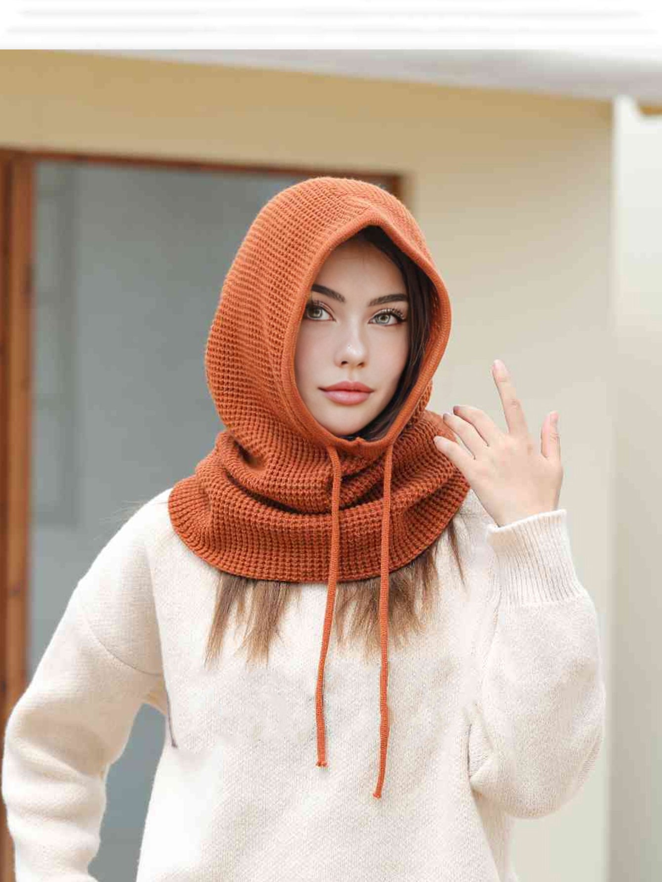 OnePiece Knit Balaclavas A Women Winter Beanie Hats Mask Neck Circle Scarf Ski Snow Hat For Outdoor 5
