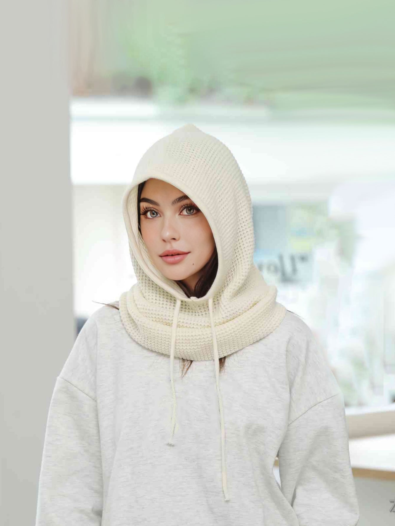 OnePiece Knit Balaclavas A Women Winter Beanie Hats Mask Neck Circle Scarf Ski Snow Hat For Outdoor 8