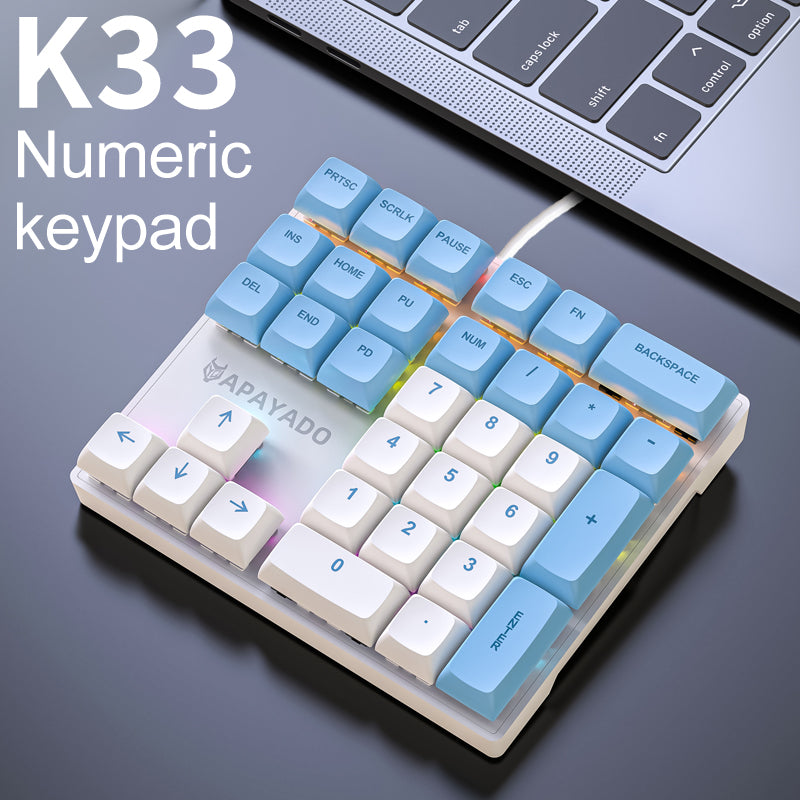 33 Key Mini Numeric Keypad RGB Backlit Mechanical Number Pad Blue Shaft PBT Keycaps Compact USB Key 5