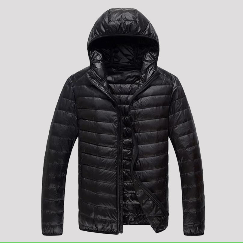 Lightweight Winter Down Jacket for Men, Ultra Light Packable Puffer, Padded Hooded Coat, Breathable