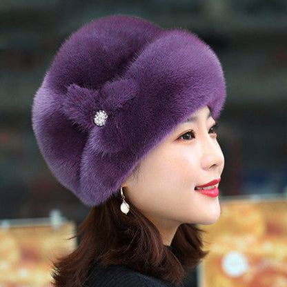 Thickened Warm Solid Color Women Winter Hat Russian Flower Decor Elegant Autumn Winter Thermal Cap