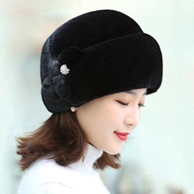 Thickened Warm Solid Color Women Winter Hat Russian Flower Decor Elegant Autumn Winter Thermal Cap