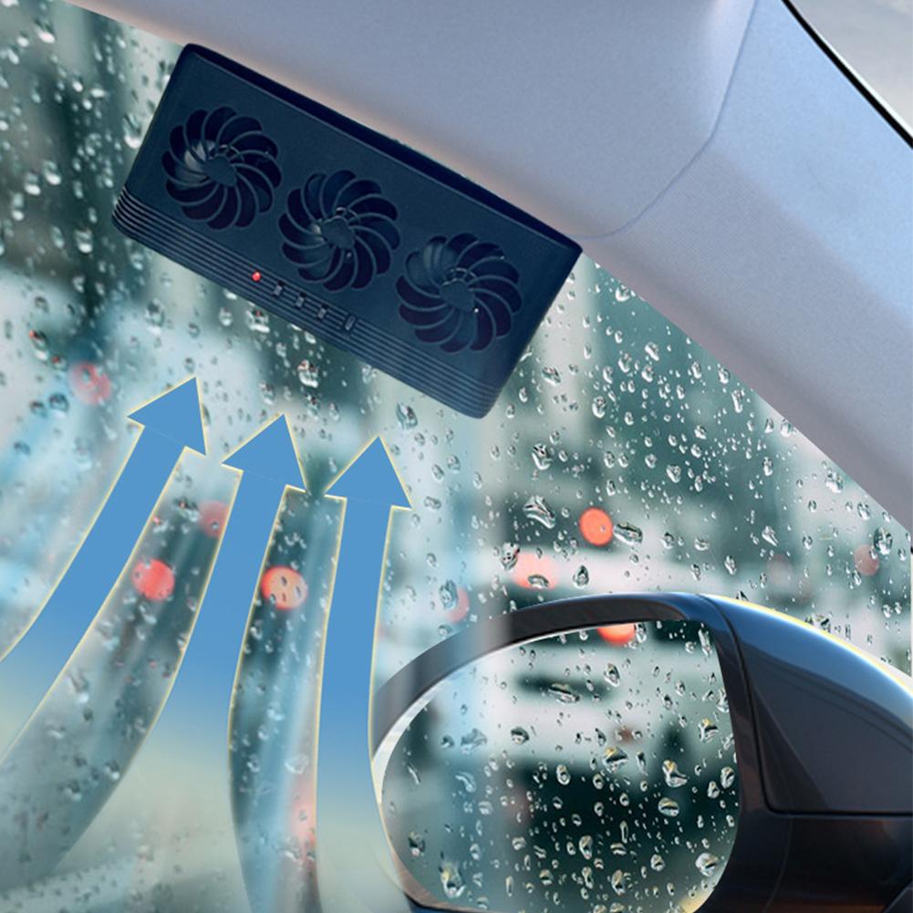 High Wind Power Solar Car Fan Air Circulation Cooling 3 Head Ventilation USB Rechargeable Exhaust F 2