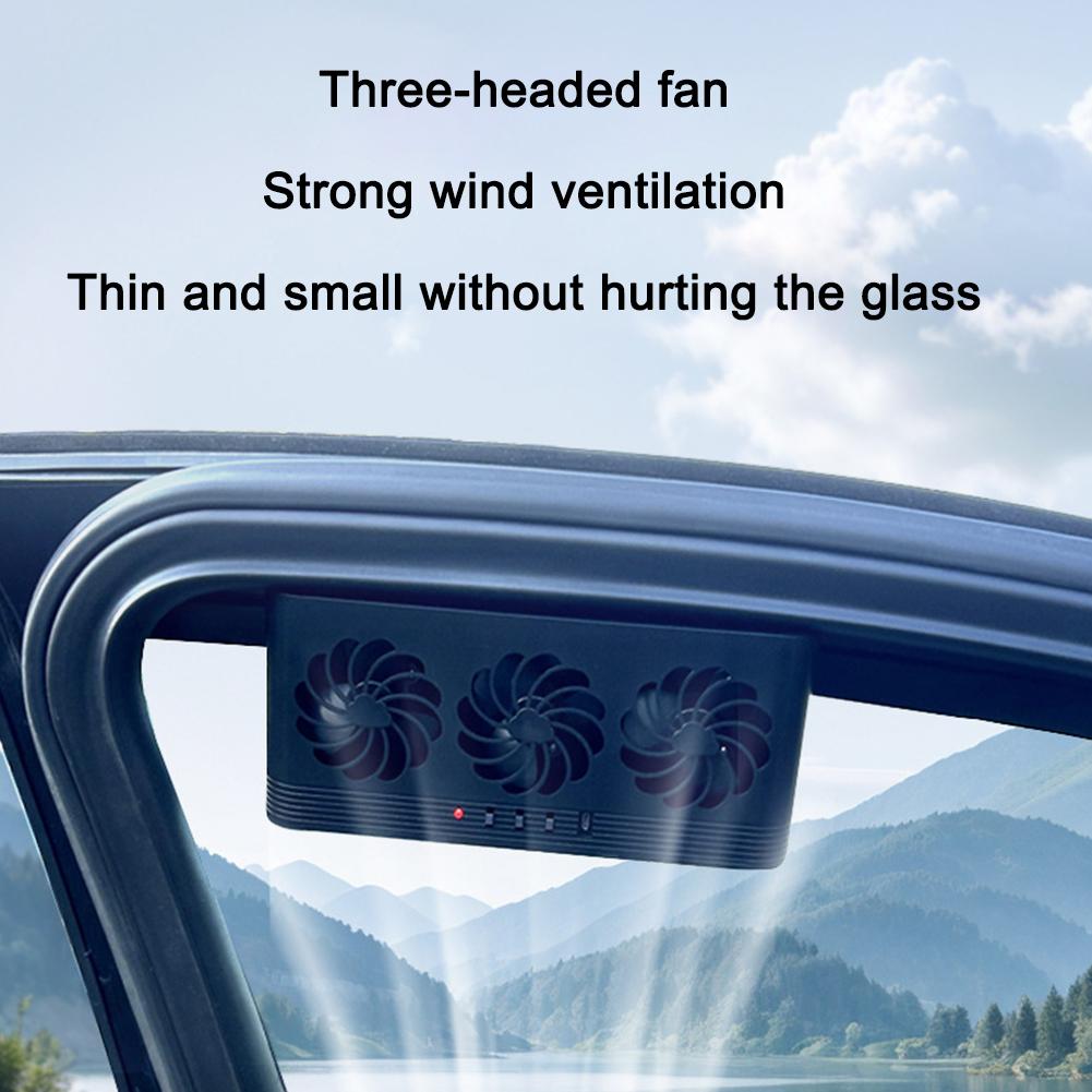 High Wind Power Solar Car Fan Air Circulation Cooling 3 Head Ventilation USB Rechargeable Exhaust F 3