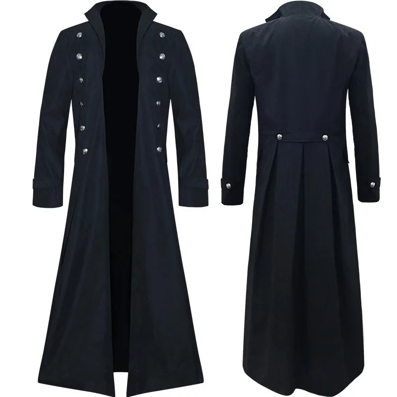 Men's Retro Jacket, Victorian Gothic Trench Coat, Medieval Long Coat