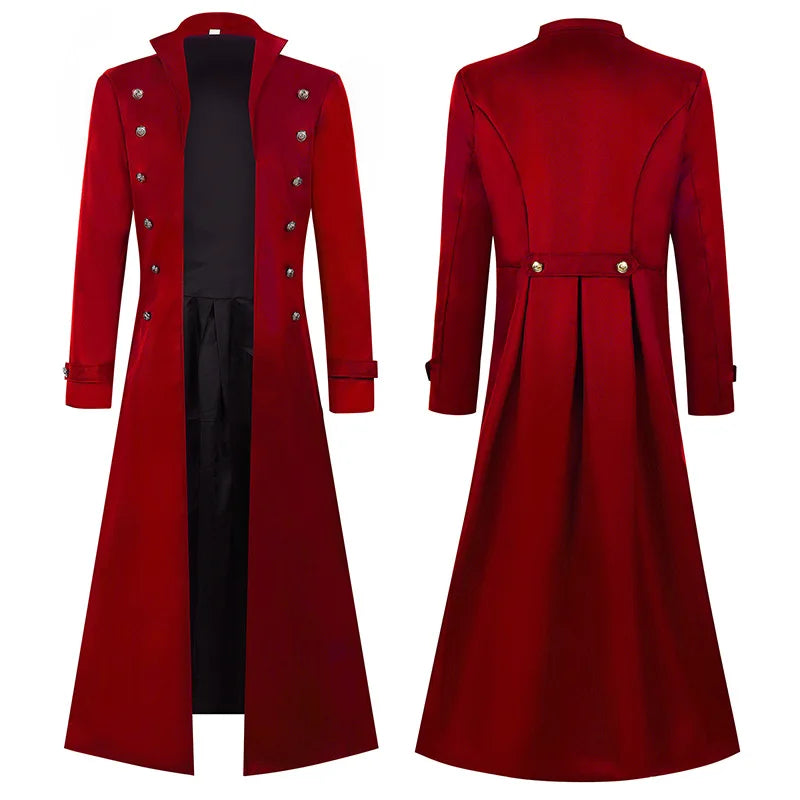 Mens Retro Jacket Victorian Gothic Trench Coat Medieval Long Coat 6