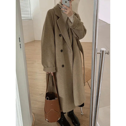 Womens Woolen Coat, Hot Sale Autumn Winter Style, Mid Length Thickened Hepburn Coat, Loose Fit Elegant Outerwear