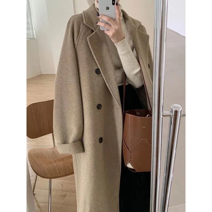 Womens Woolen Coat, Hot Sale Autumn Winter Style, Mid Length Thickened Hepburn Coat, Loose Fit Elegant Outerwear